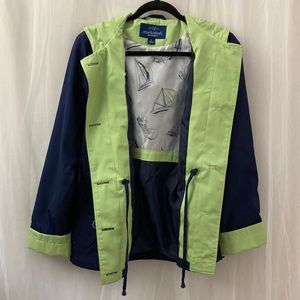 NWOT Mackintosh New England navy & lime green nautical rain jacket - size medium